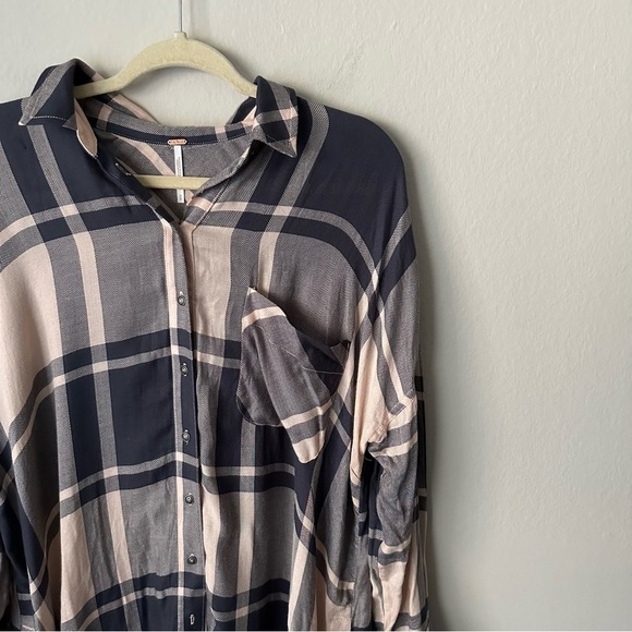 Free People Oversized Flannel Button Down Long Sleeve Shirt Western Fall Small - Picture 3 of 12